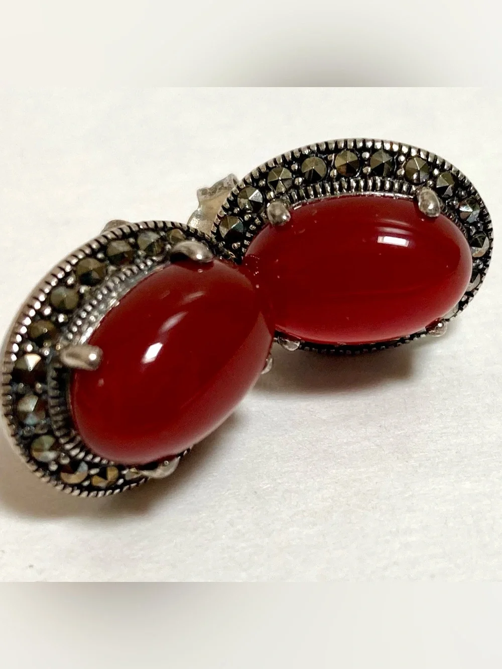 925 Sterling Silver Carnelian & Marcasite Jewelry Set